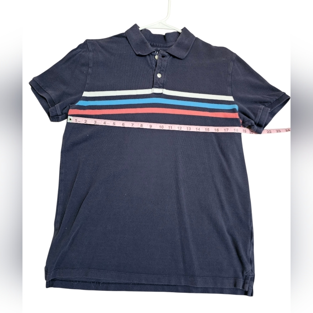 GAP Men’s Large Navy Stripe Polo Shirt 100% Cotton Retro Short Sleeve Vintage - Picture 6 of 7